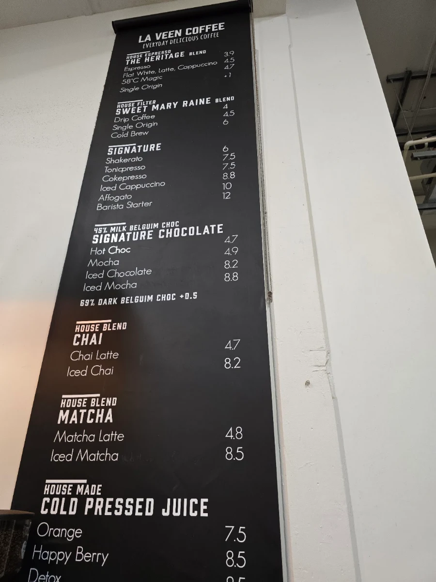 Menu, La Veen Coffee - King Street