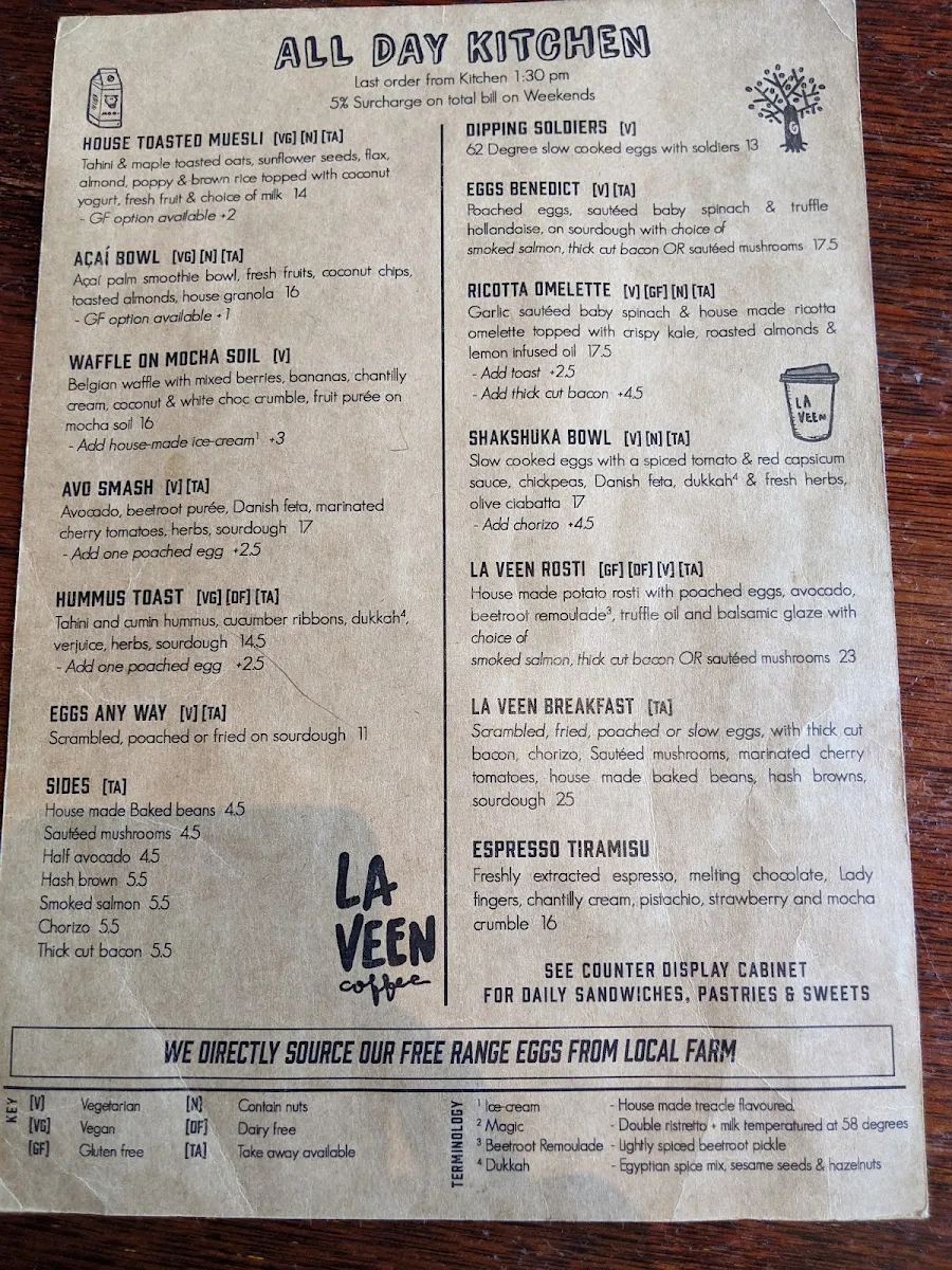 Menu, La Veen Coffee - King Street
