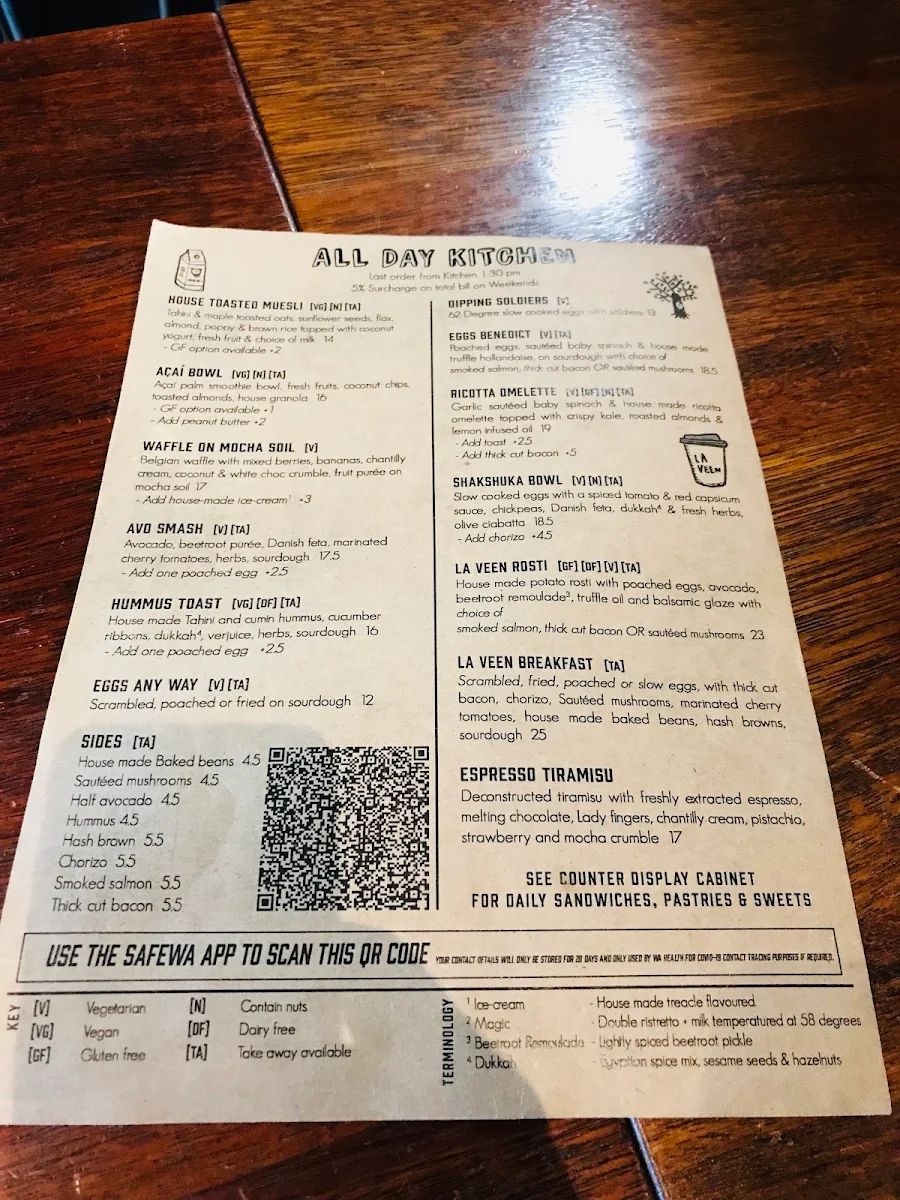 Menu, La Veen Coffee - King Street