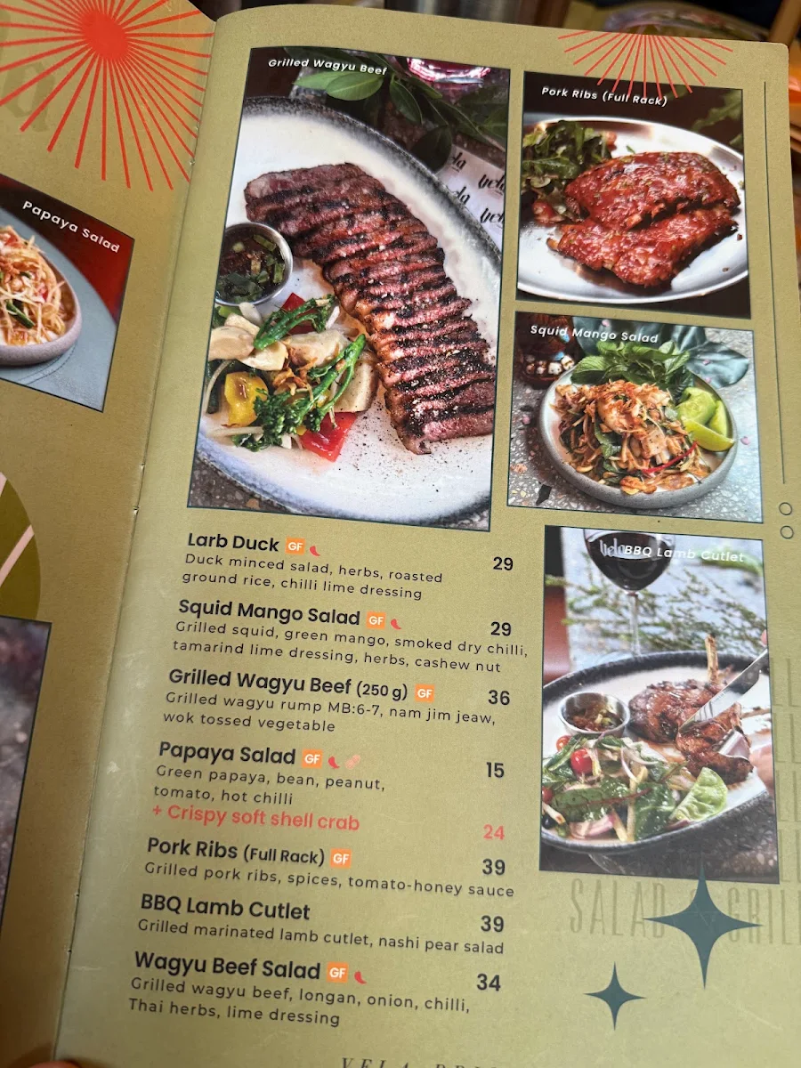 Menu, Vela Restaurant