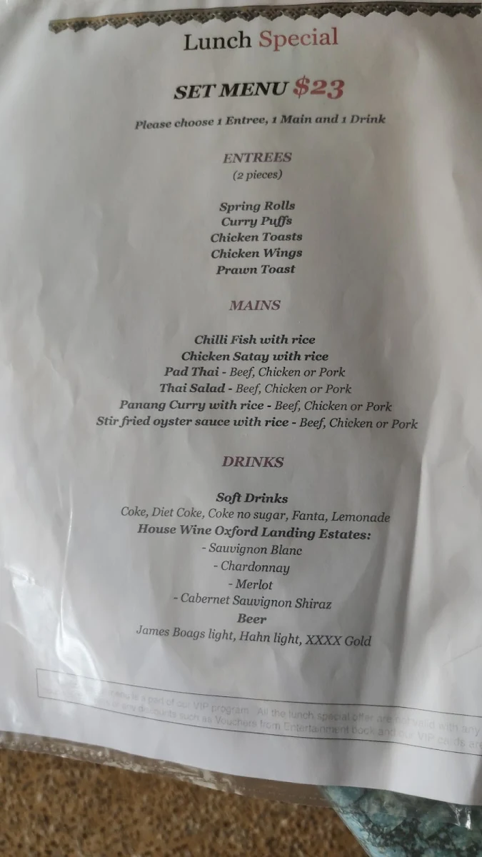 Menu, Wung Nam Thai Water Palace