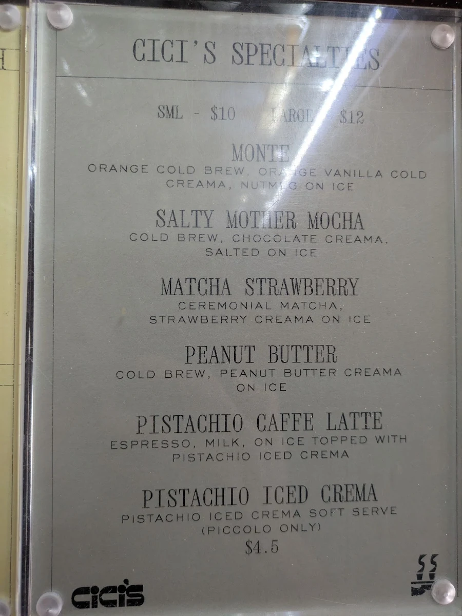 Menu, Cicis Continental Deli