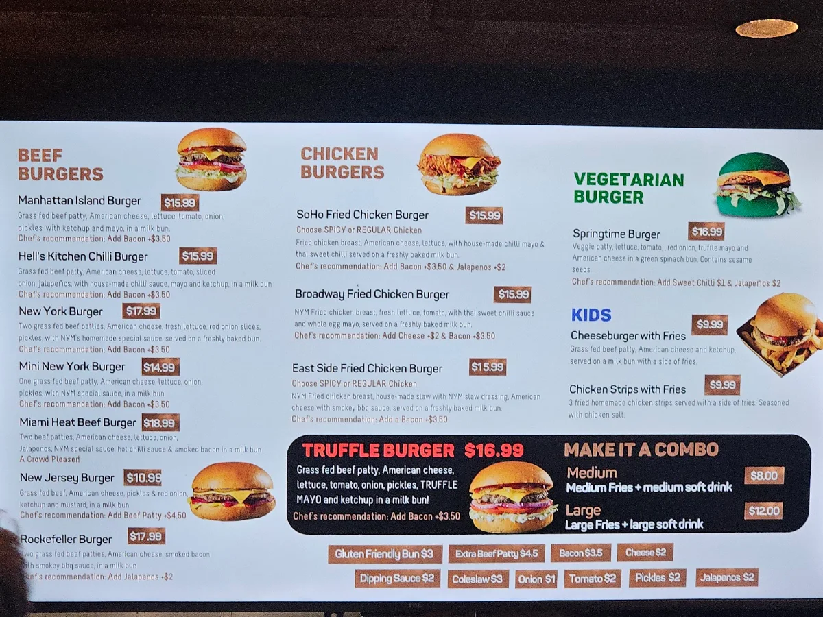Menu, New York Minute (Flinders St)