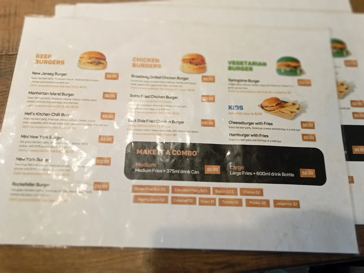 Menu, New York Minute (Flinders St)