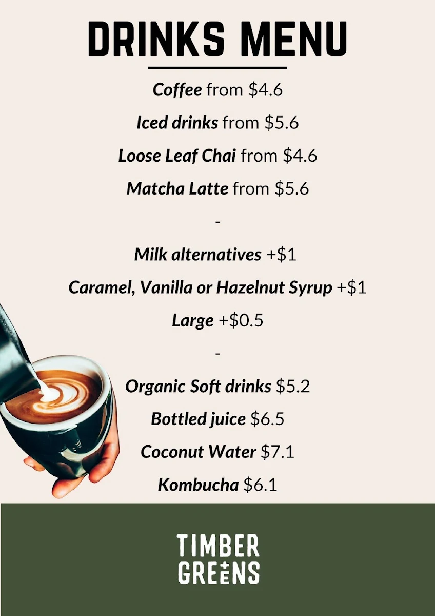 Menu, Timber + Greens - Collingwood