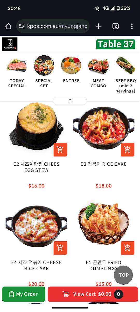 Menu, Myung jang and Obaltan restaurant