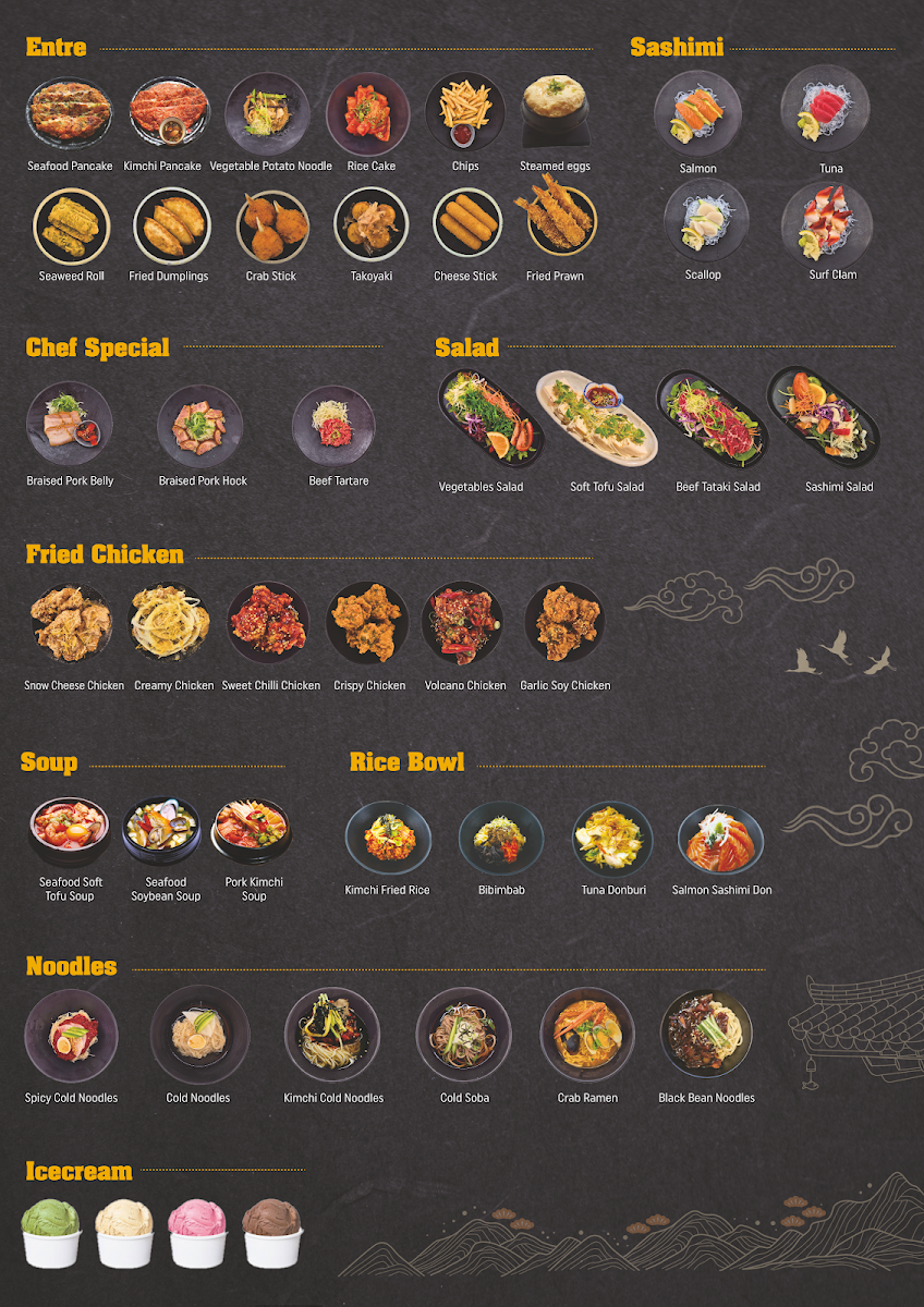 Menu, Myung jang and Obaltan restaurant