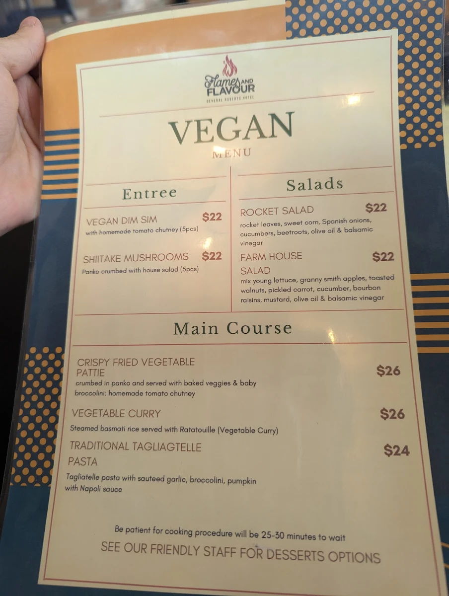 Menu, General Roberts Hotel