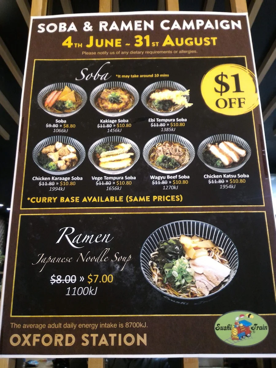 Menu, Sushi Train Oxford
