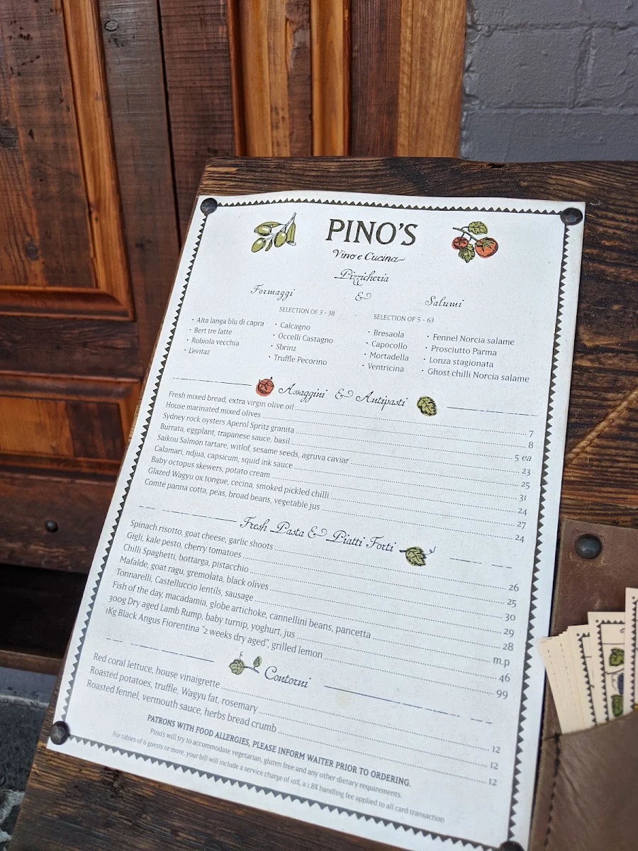 Menu, Pino Vino e Cucina Alexandria