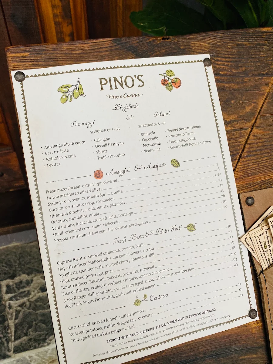 Menu, Pino Vino e Cucina Alexandria