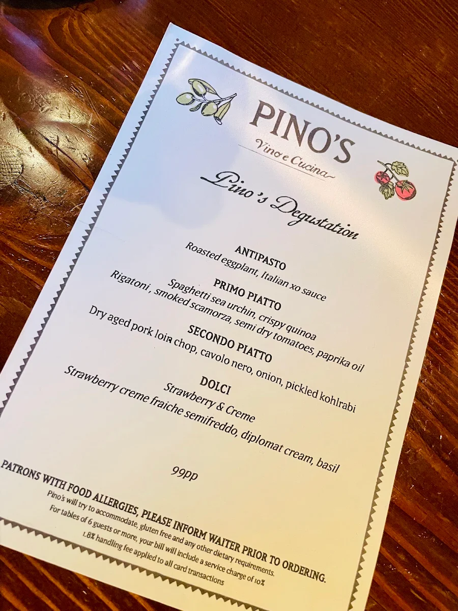 Menu, Pino Vino e Cucina Alexandria