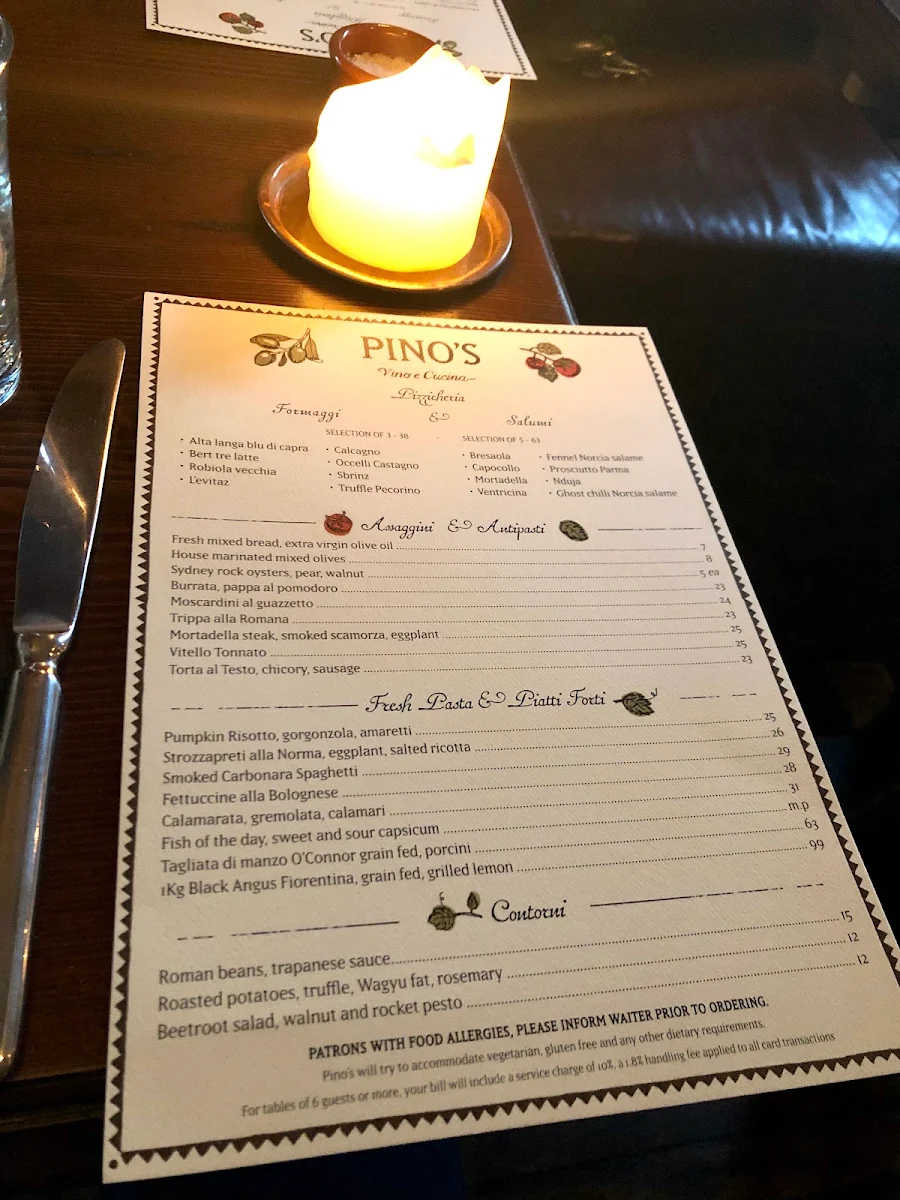 Menu, Pino Vino e Cucina Alexandria