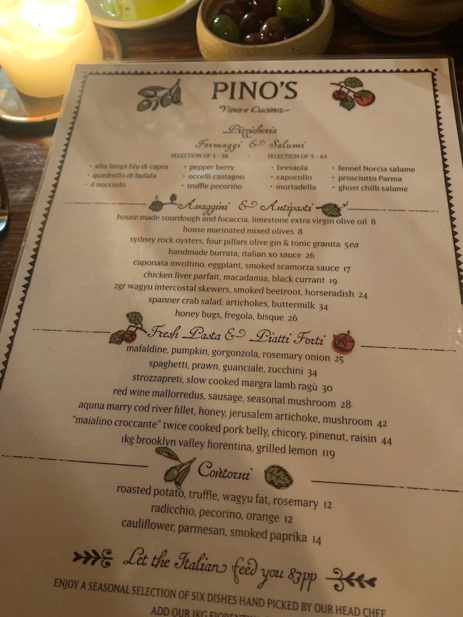Menu, Pino Vino e Cucina Alexandria