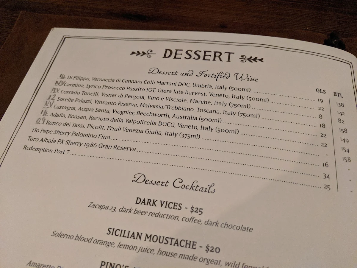 Menu, Pino Vino e Cucina Alexandria