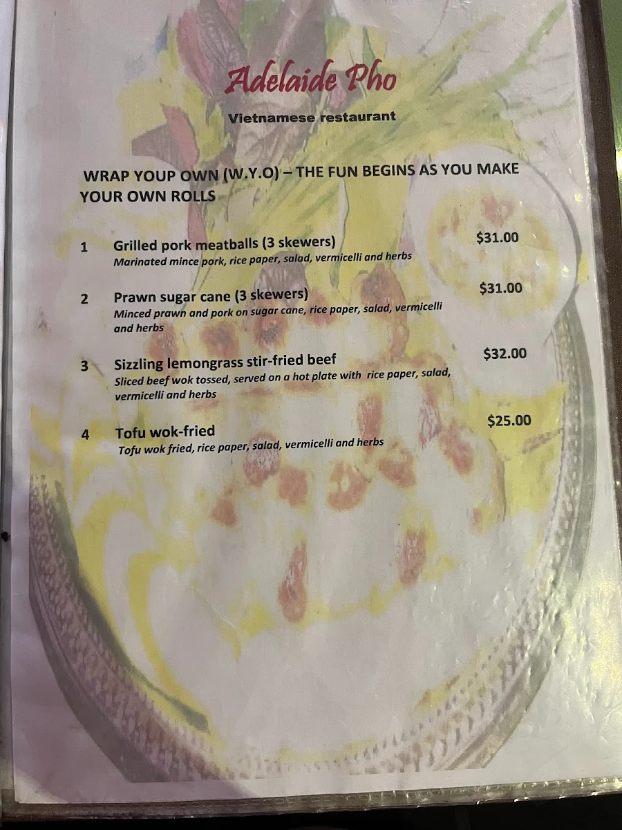 Menu, Adelaide Pho