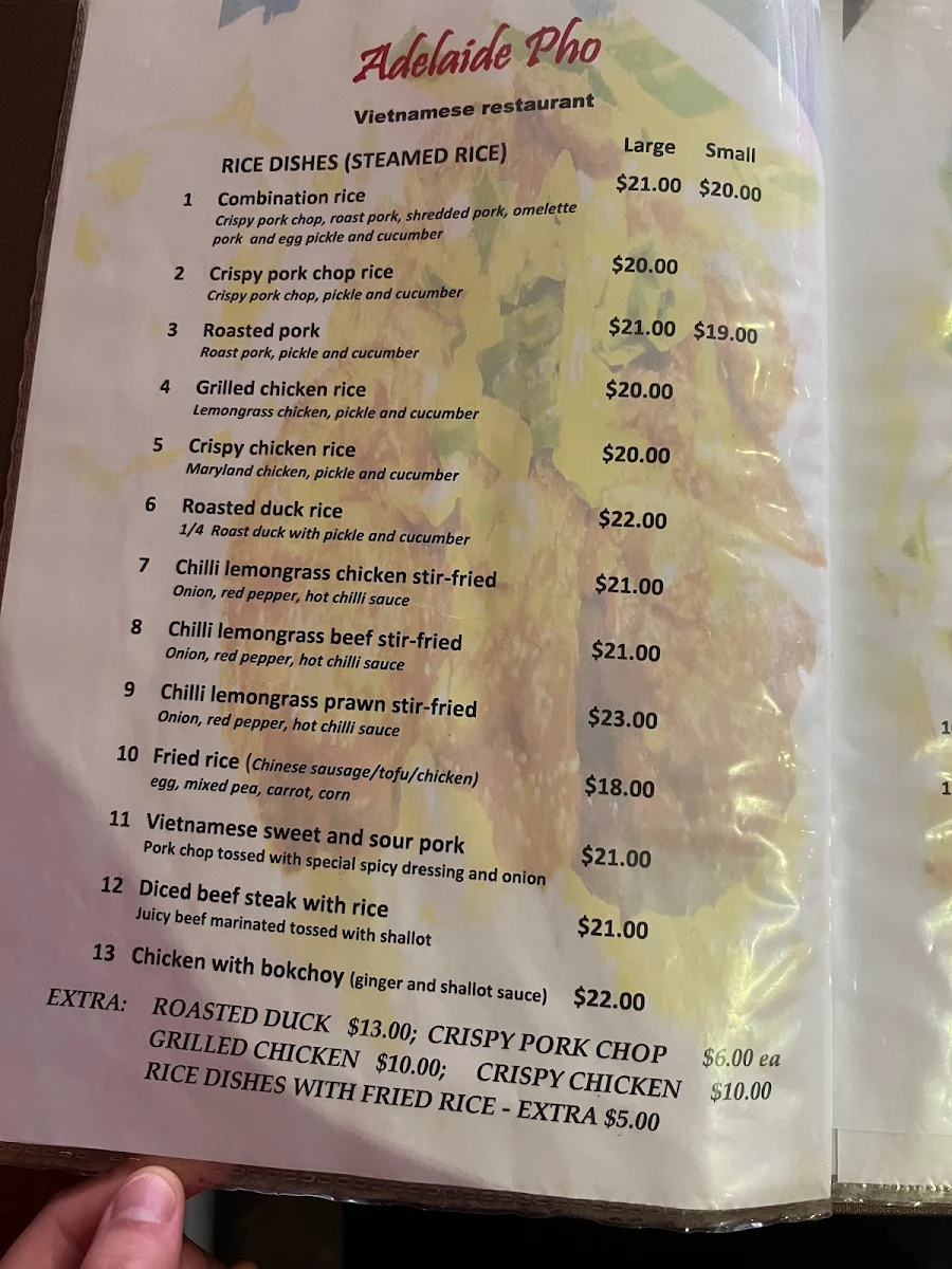 Menu, Adelaide Pho