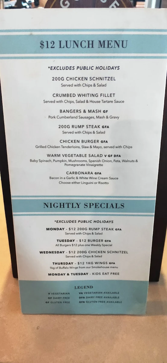 Menu, Argenton Hotel