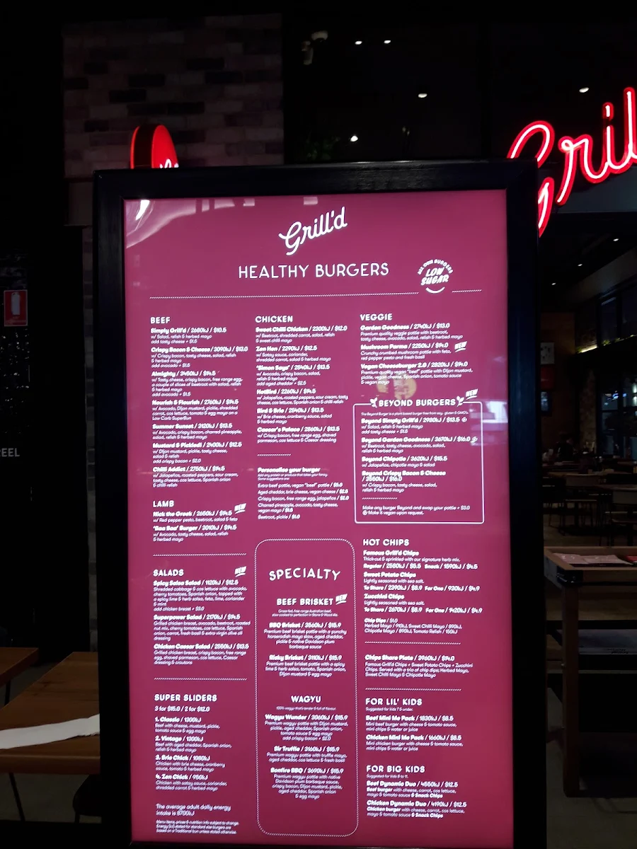 Menu, Grill'd Burgers - Kirrawee