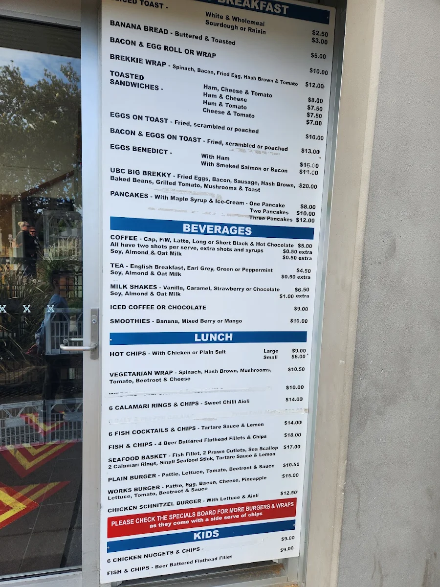 Menu, Umina Beach Cafe