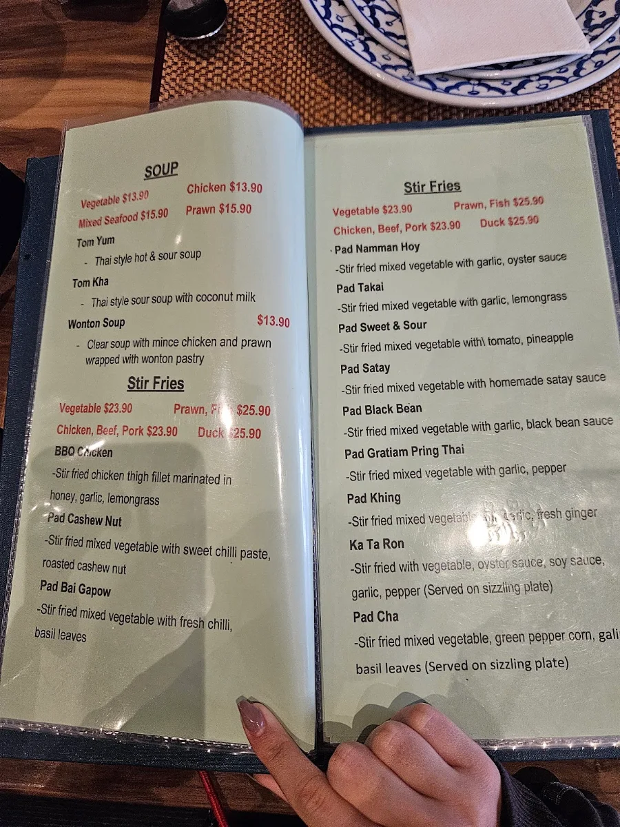 Menu, Tooky Thai Restaurant