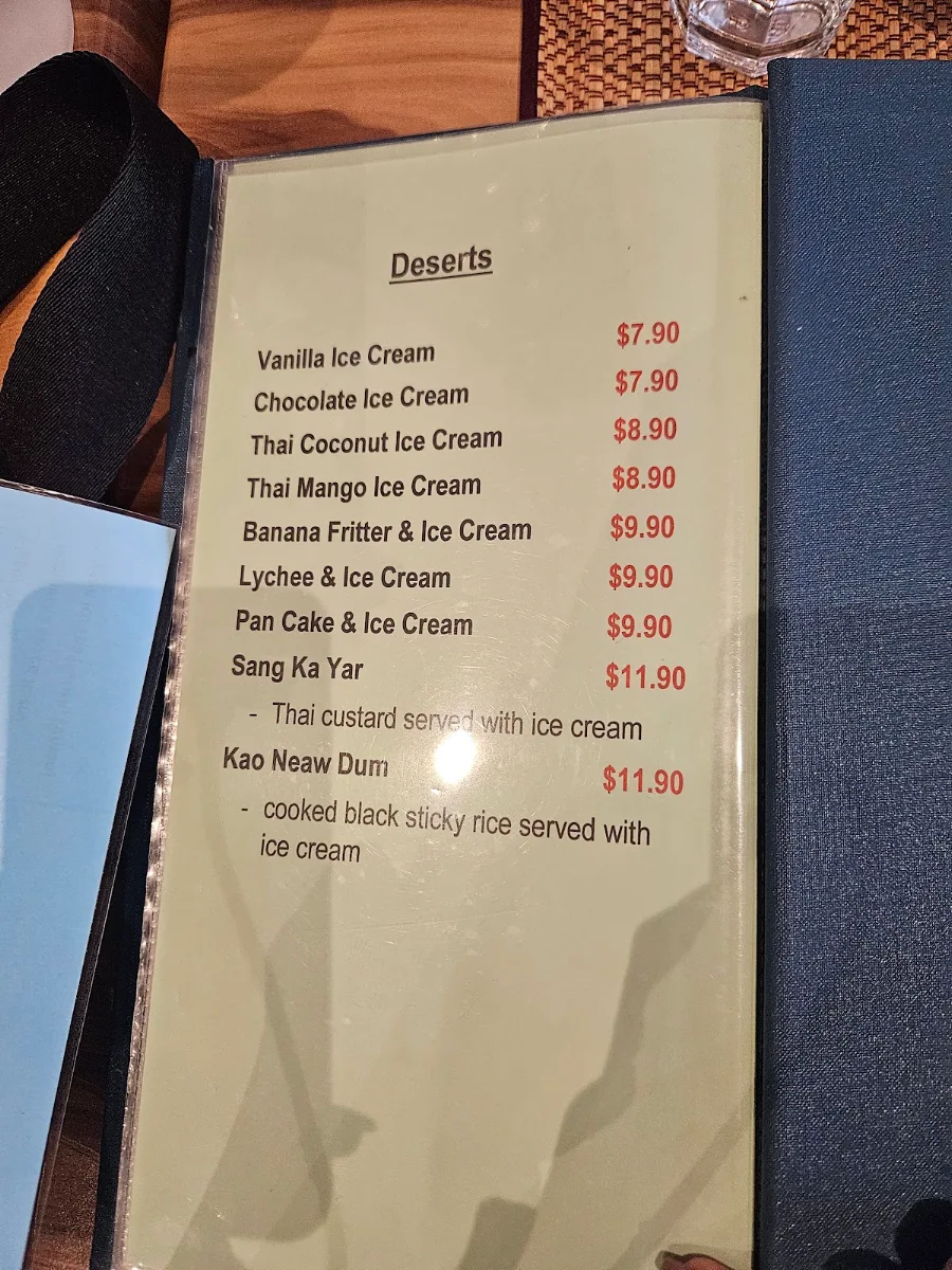 Menu, Tooky Thai Restaurant