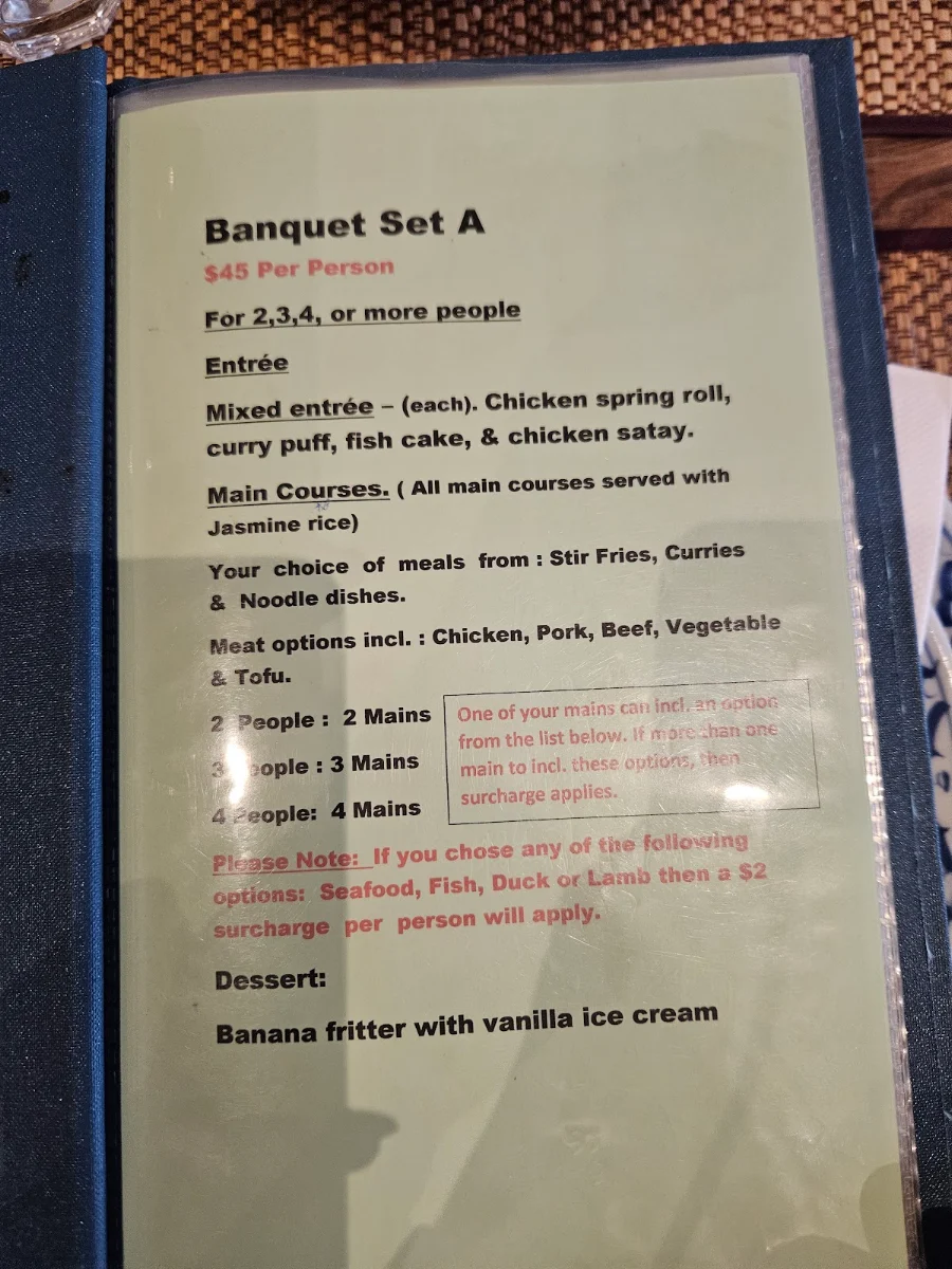 Menu, Tooky Thai Restaurant