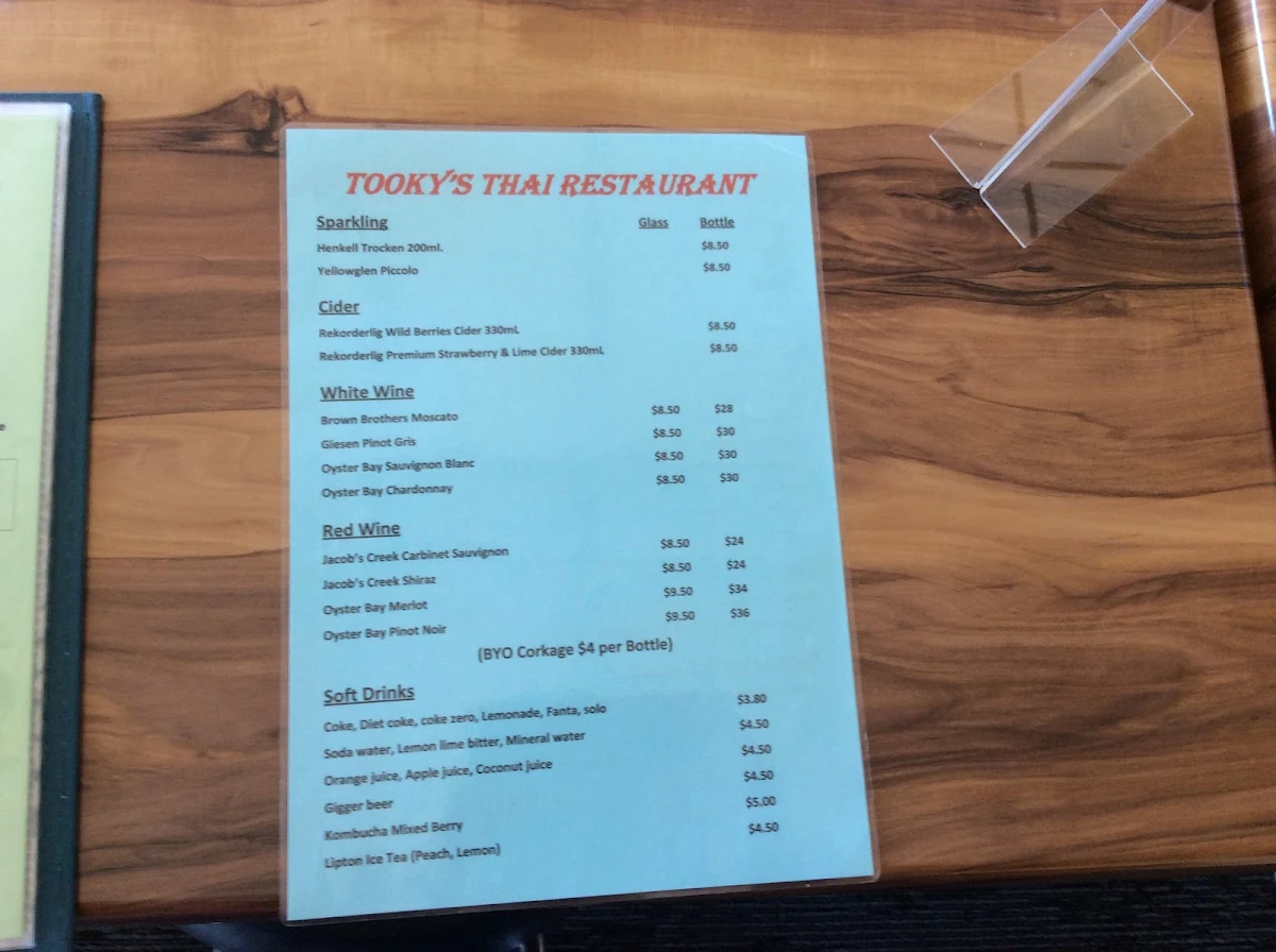 Menu, Tooky Thai Restaurant