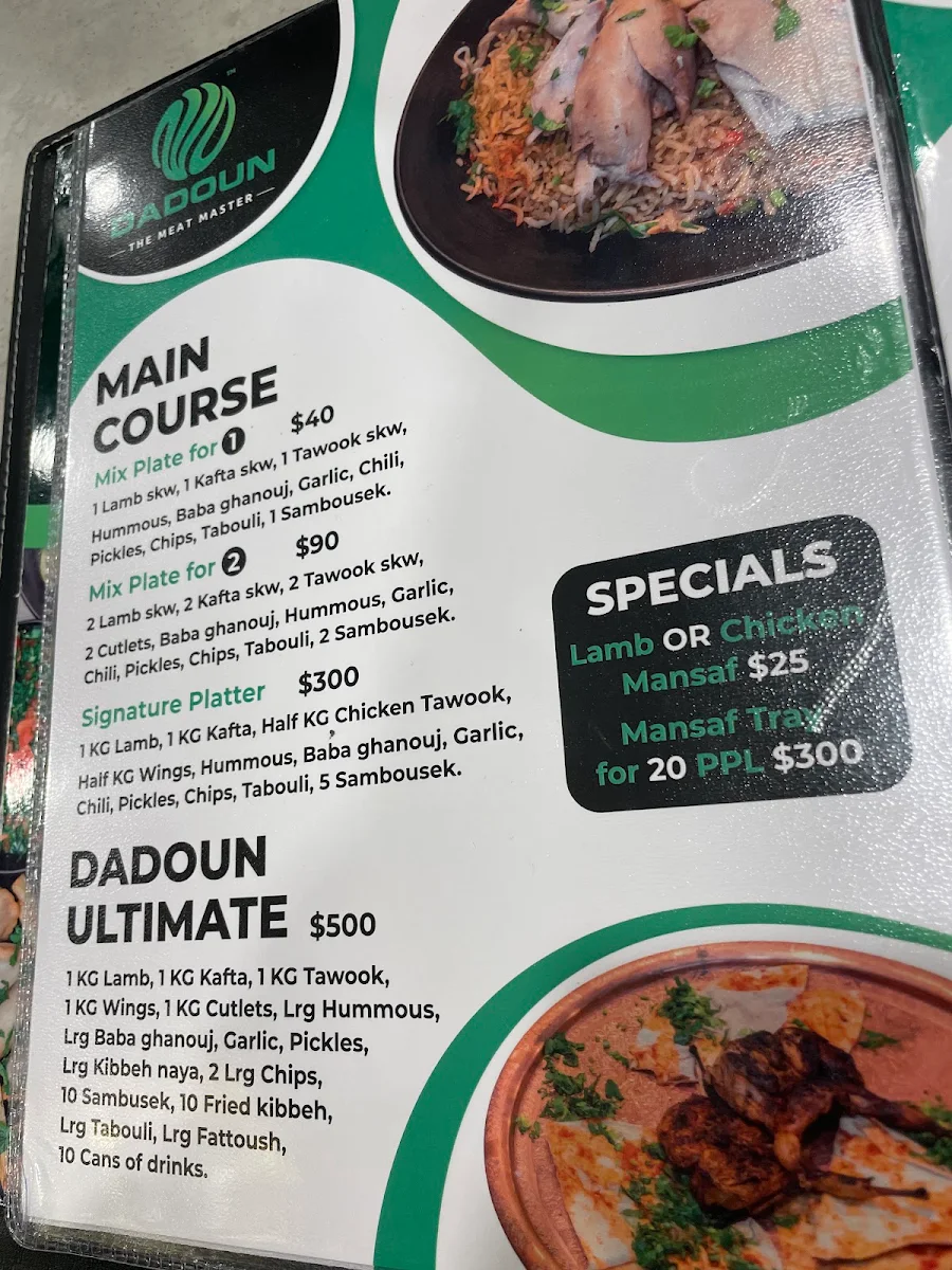 Menu, Dadoun Butchery and Restaurant