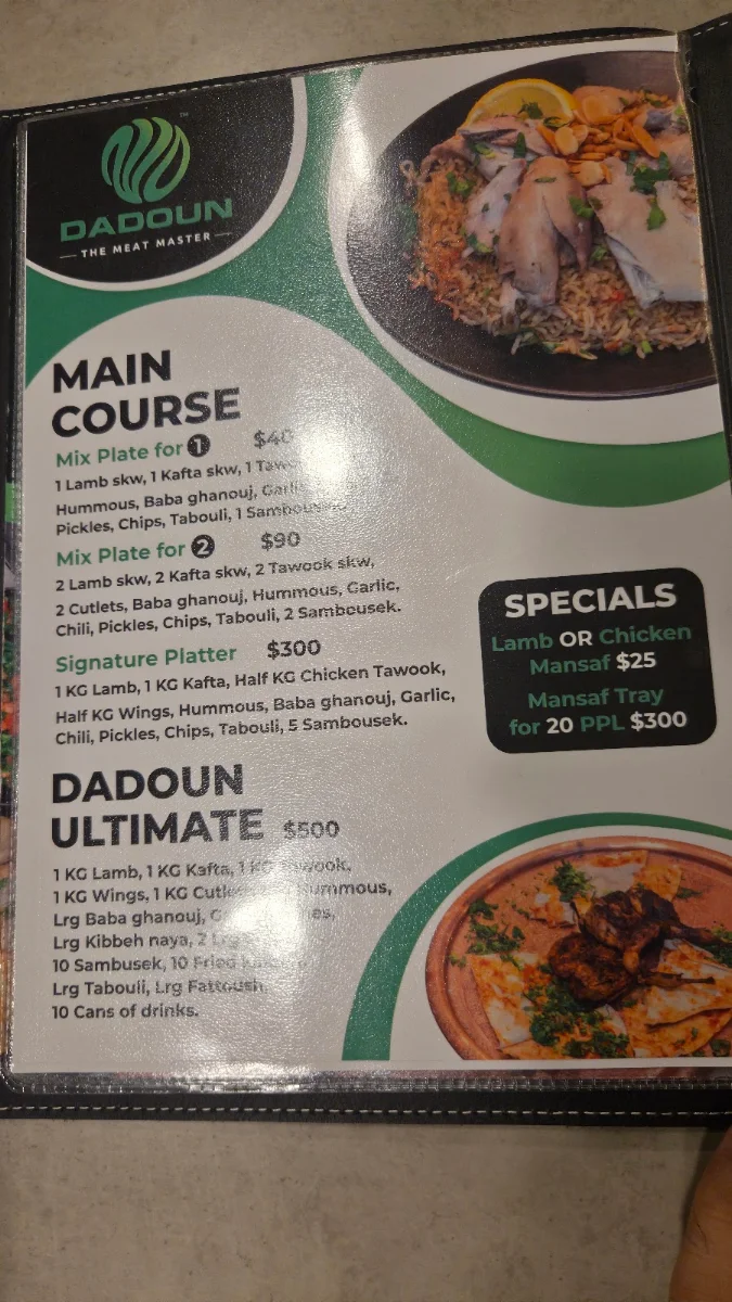 Menu, Dadoun Butchery and Restaurant