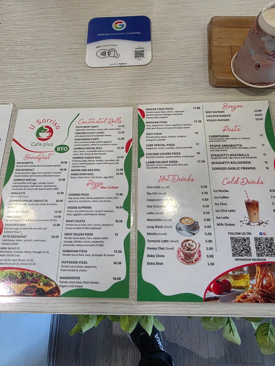 Menu, Il Sorriso cafe plus Restaurant
