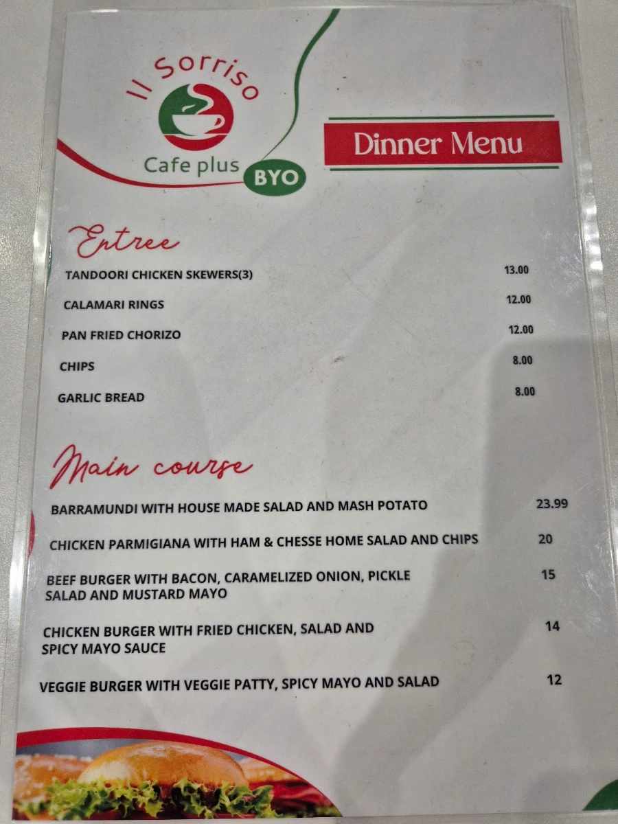Menu, Il Sorriso cafe plus Restaurant