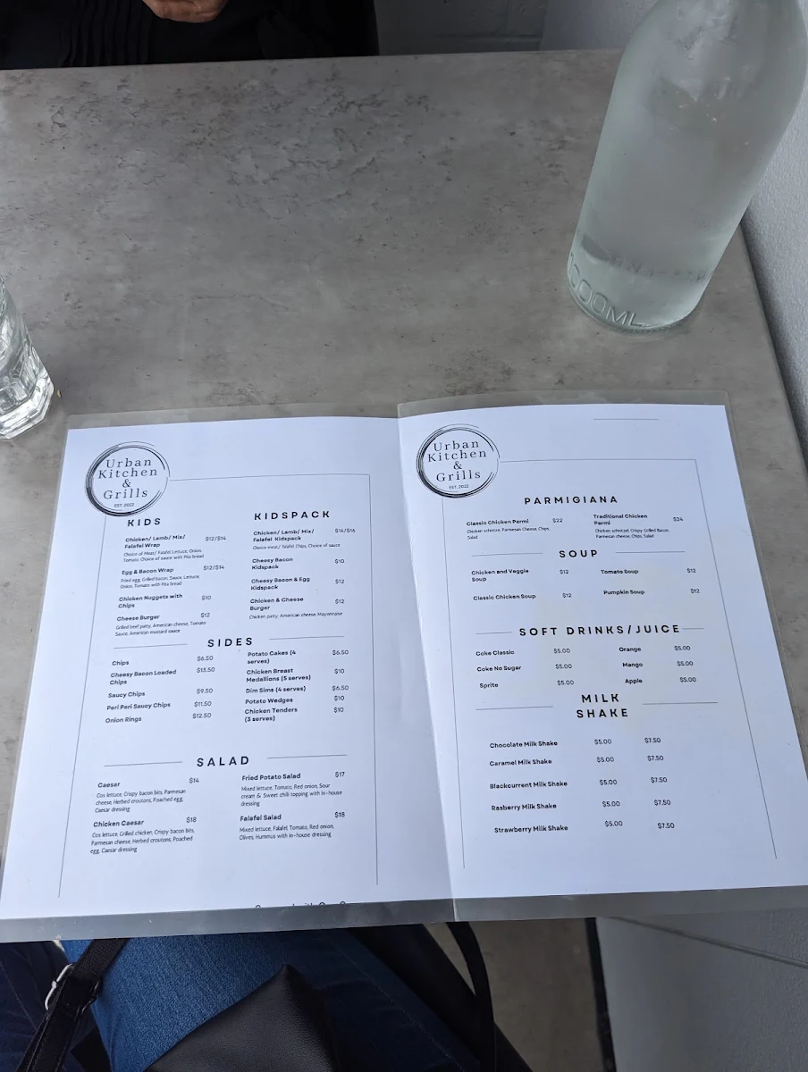 Menu, Urban Kitchen and Grills