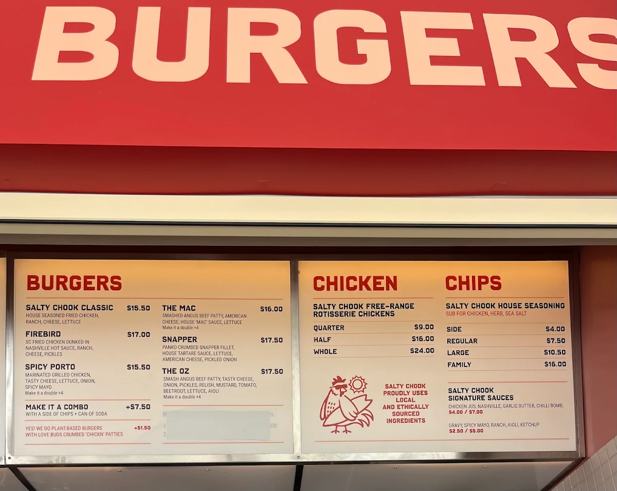 Menu, The Salty Chook