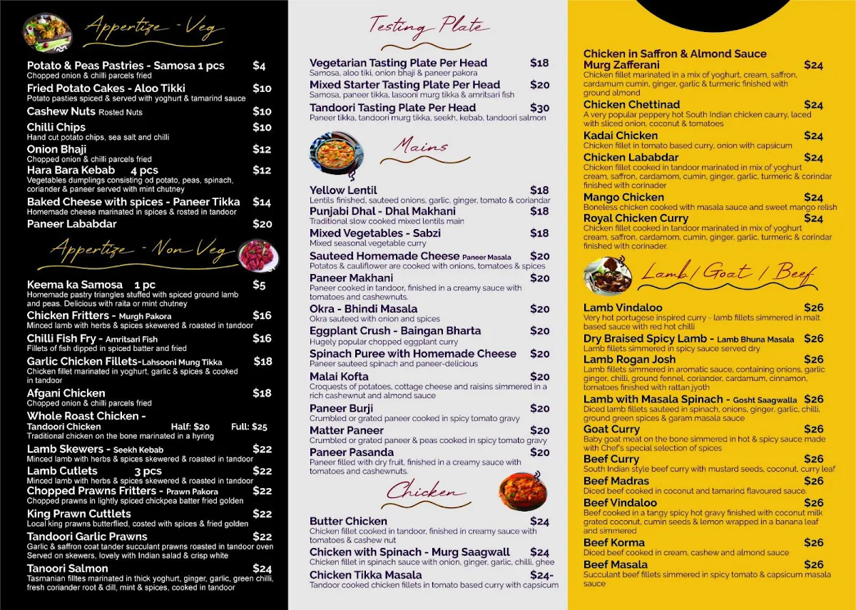 Menu, Royal Lounge Indian Restaurant