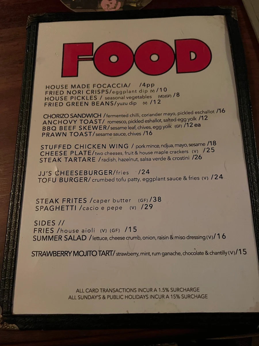 Menu, Jangling Jack’s