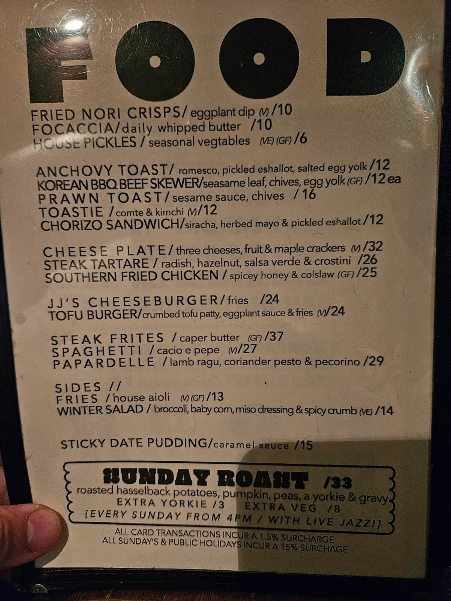 Menu, Jangling Jack’s