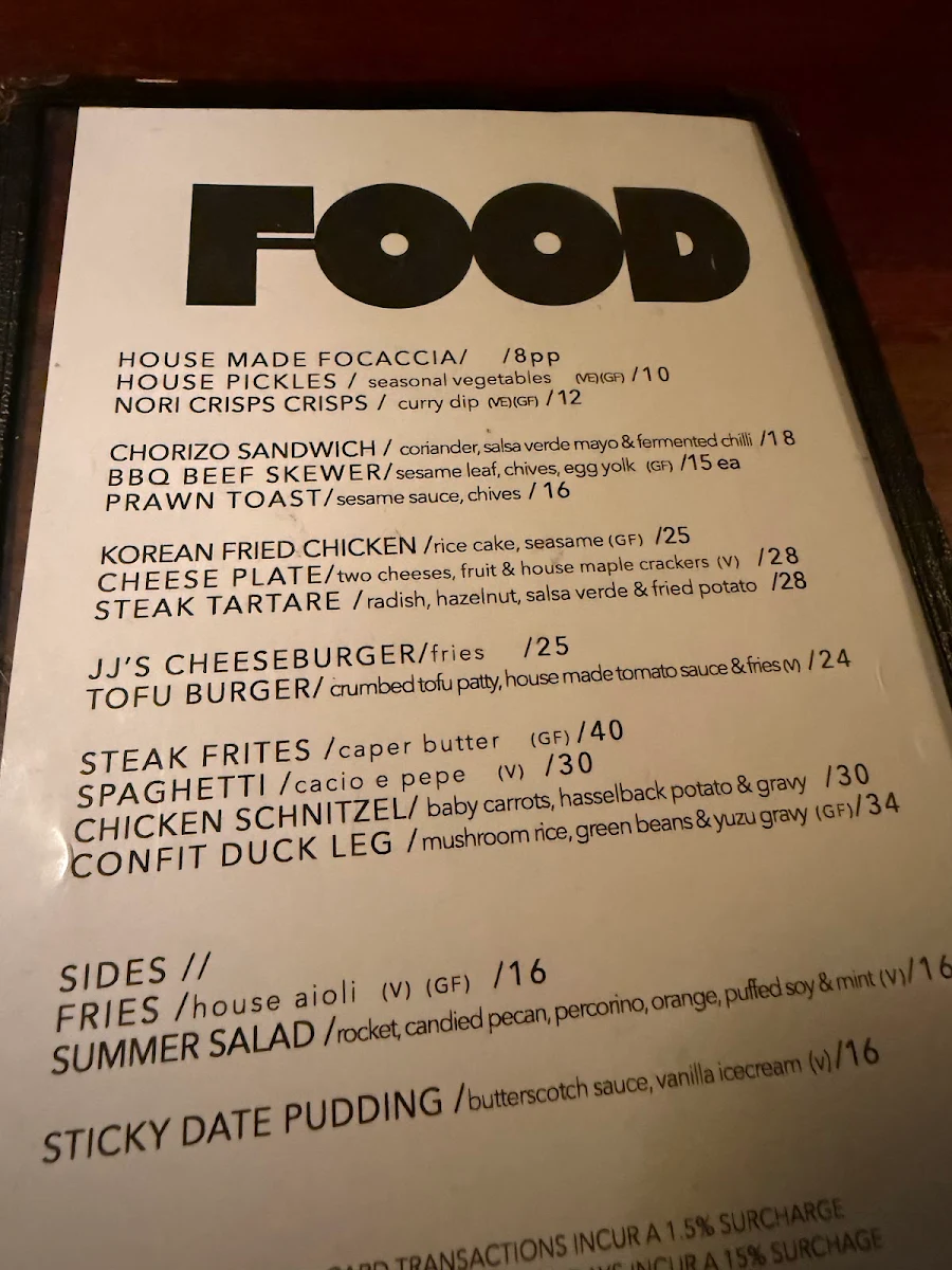 Menu, Jangling Jack’s