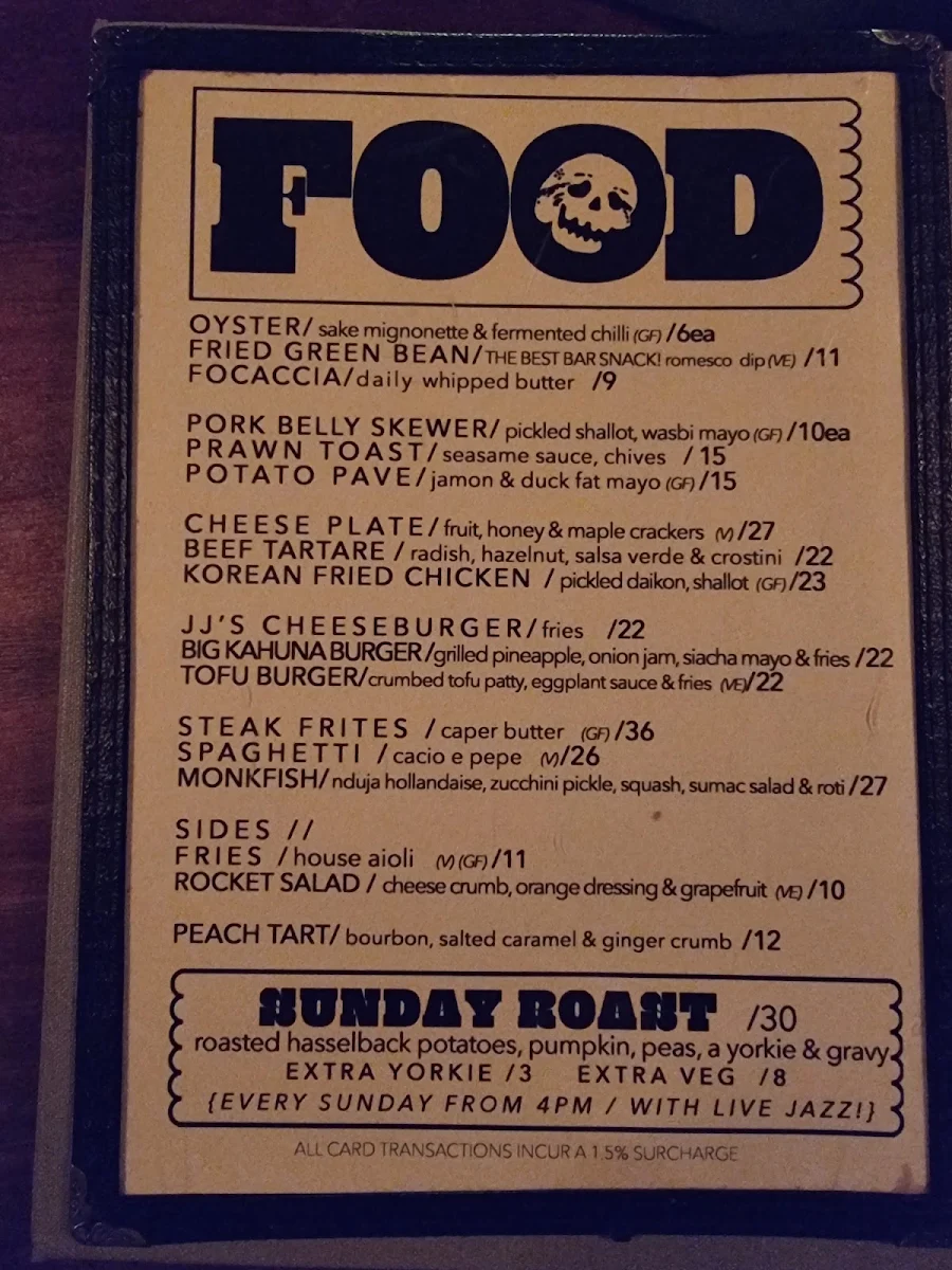 Menu, Jangling Jack’s