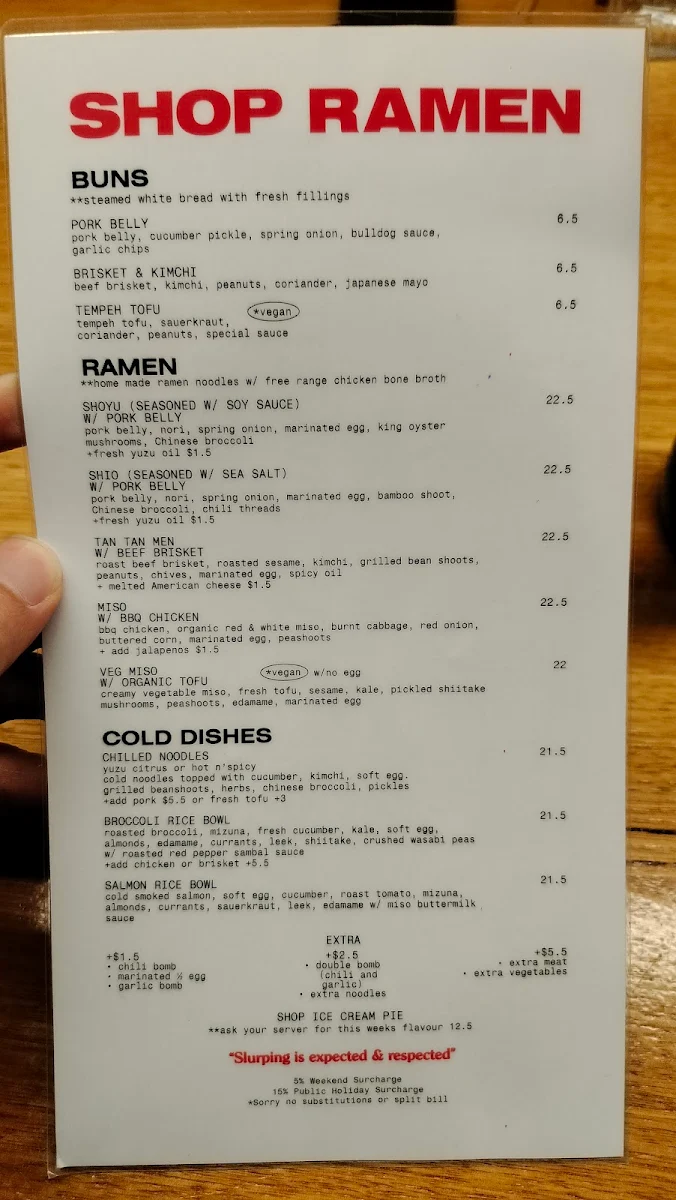 Menu, Shop Ramen Preston