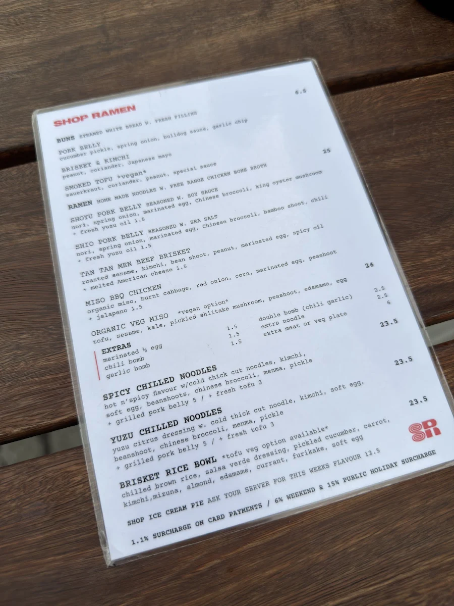 Menu, Shop Ramen Preston