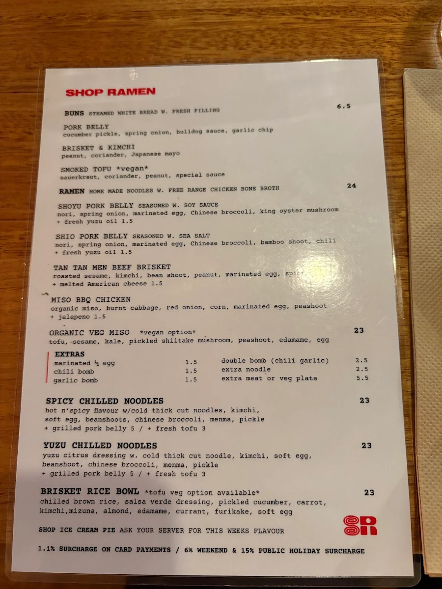 Menu, Shop Ramen Preston
