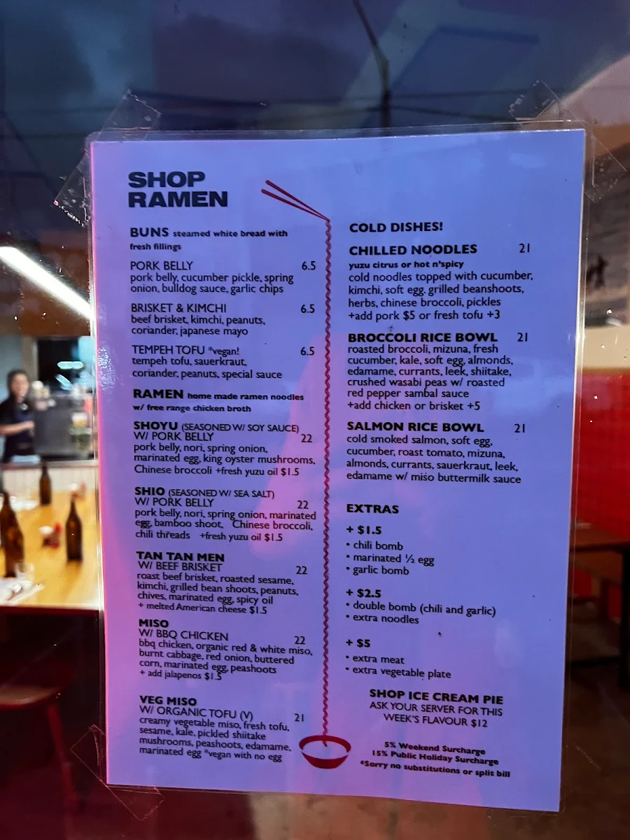 Menu, Shop Ramen Preston