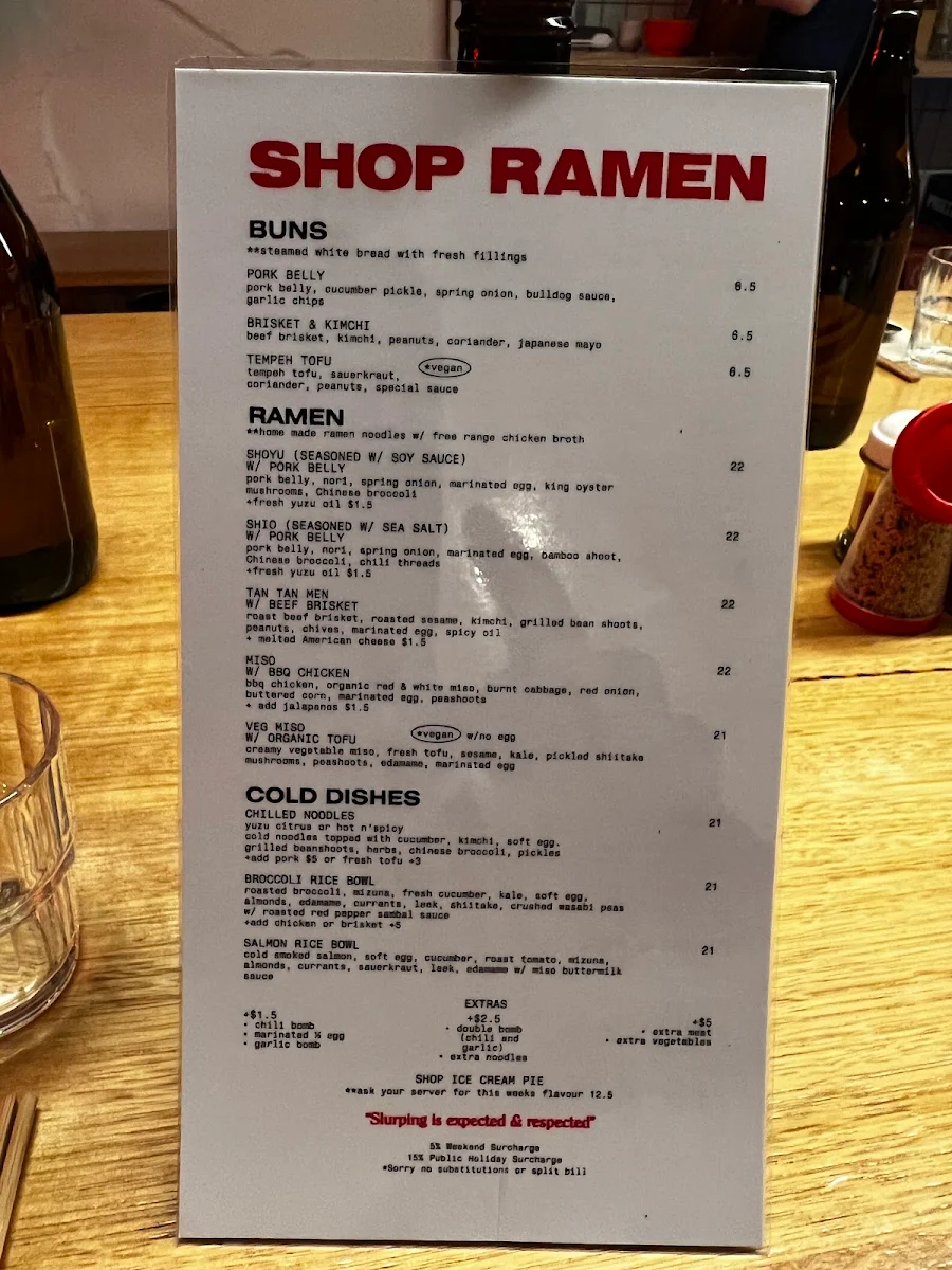 Menu, Shop Ramen Preston
