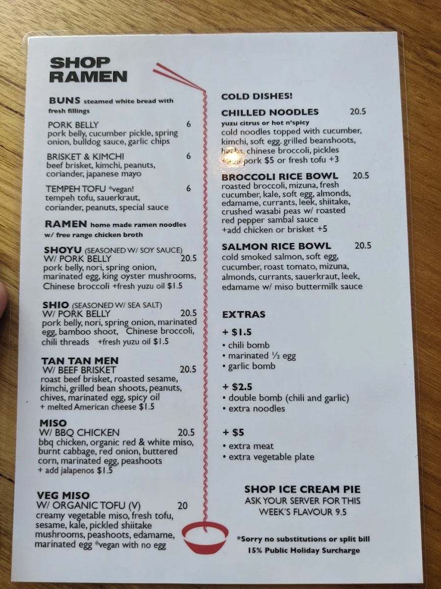 Menu, Shop Ramen Preston