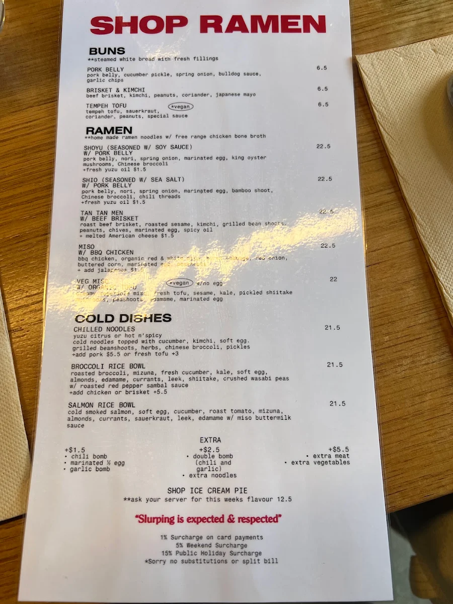 Menu, Shop Ramen Preston