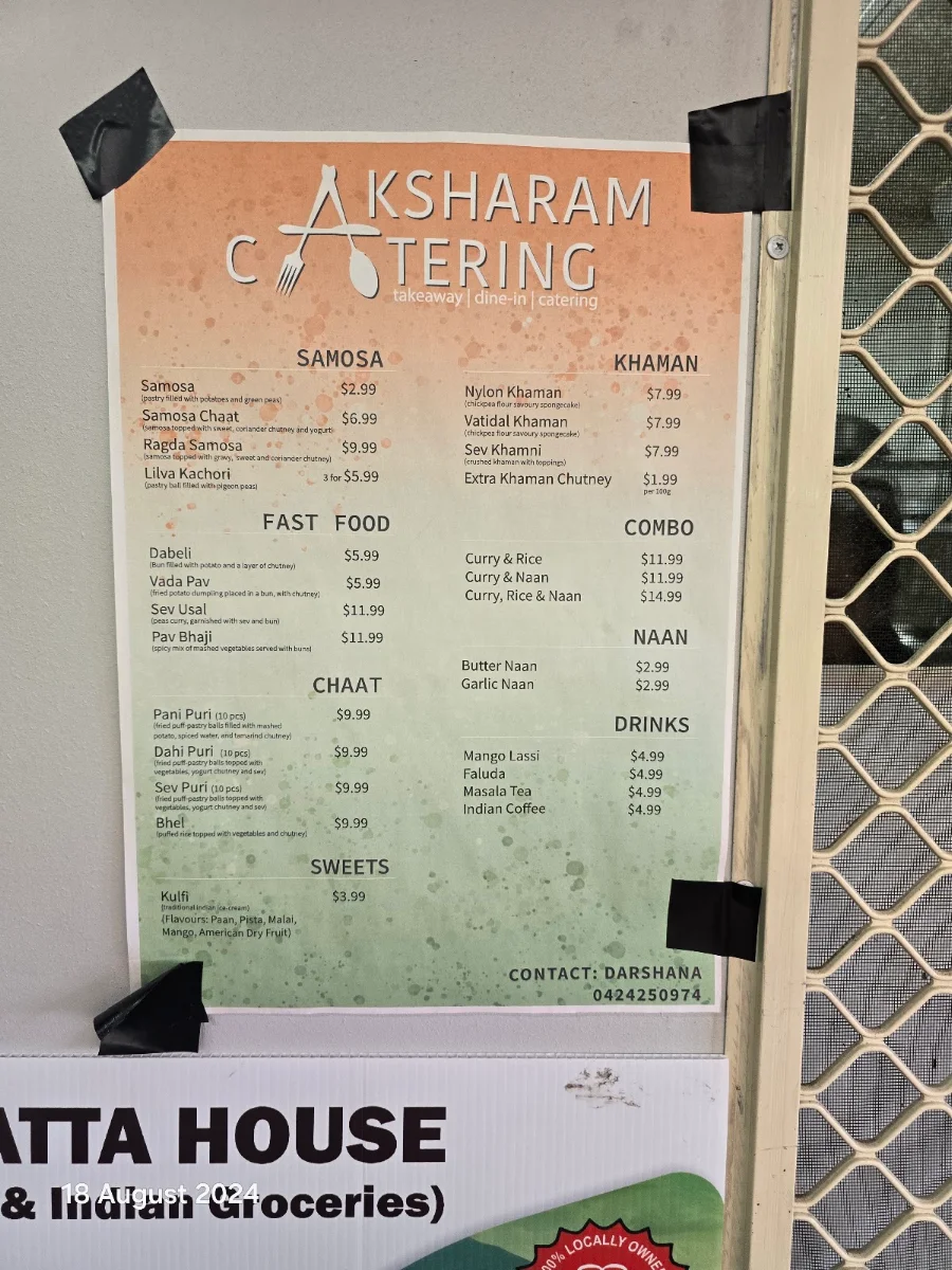 Menu, Aksharam Catering