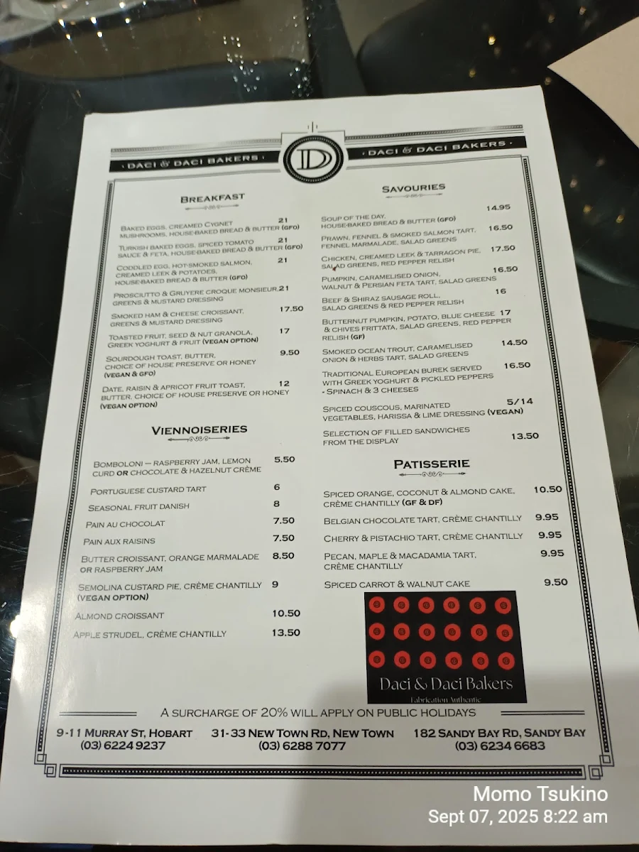 Menu, Daci & Daci Bakers