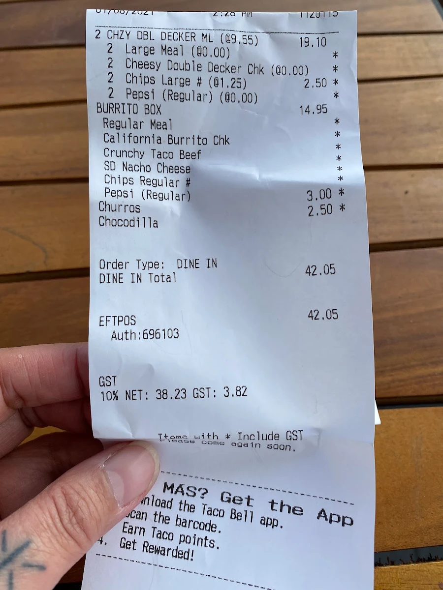 Menu, Taco Bell Altona North