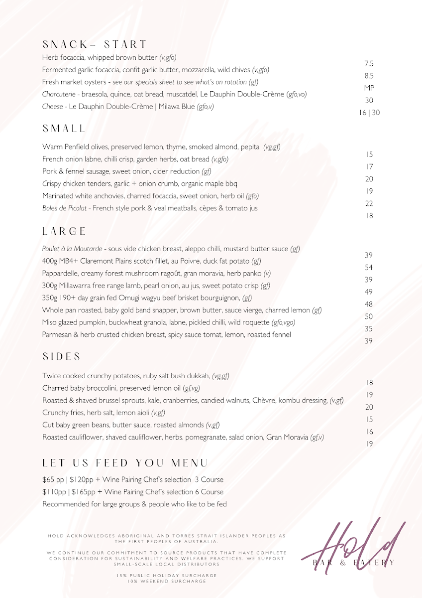 Menu, Hold Bar & Eatery
